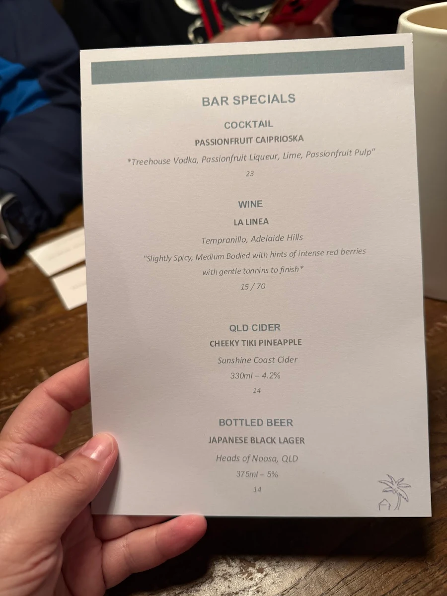 Menu, Treehouse Byron Bay