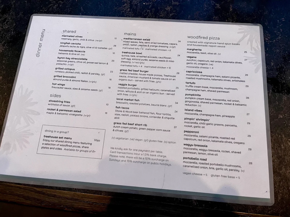 Menu, Treehouse Byron Bay