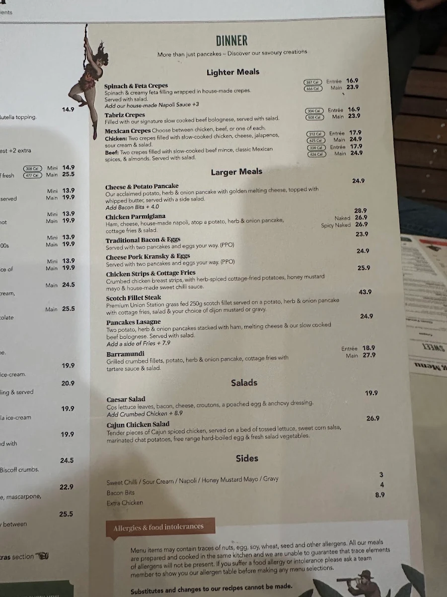 Menu, The Pancake Parlour