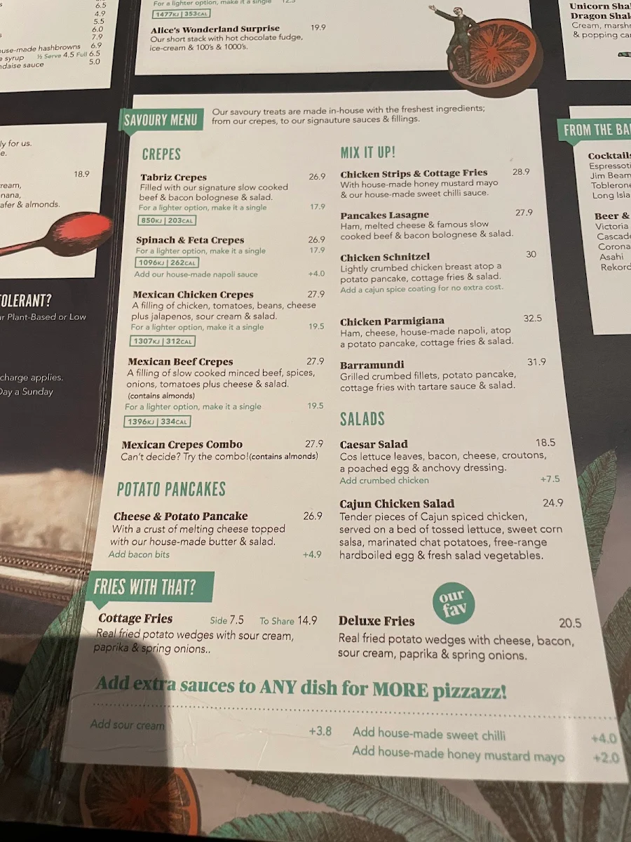 Menu, The Pancake Parlour