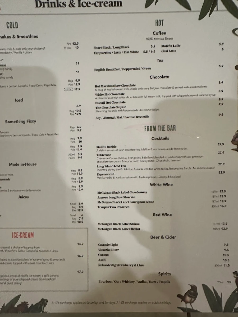 Menu, The Pancake Parlour