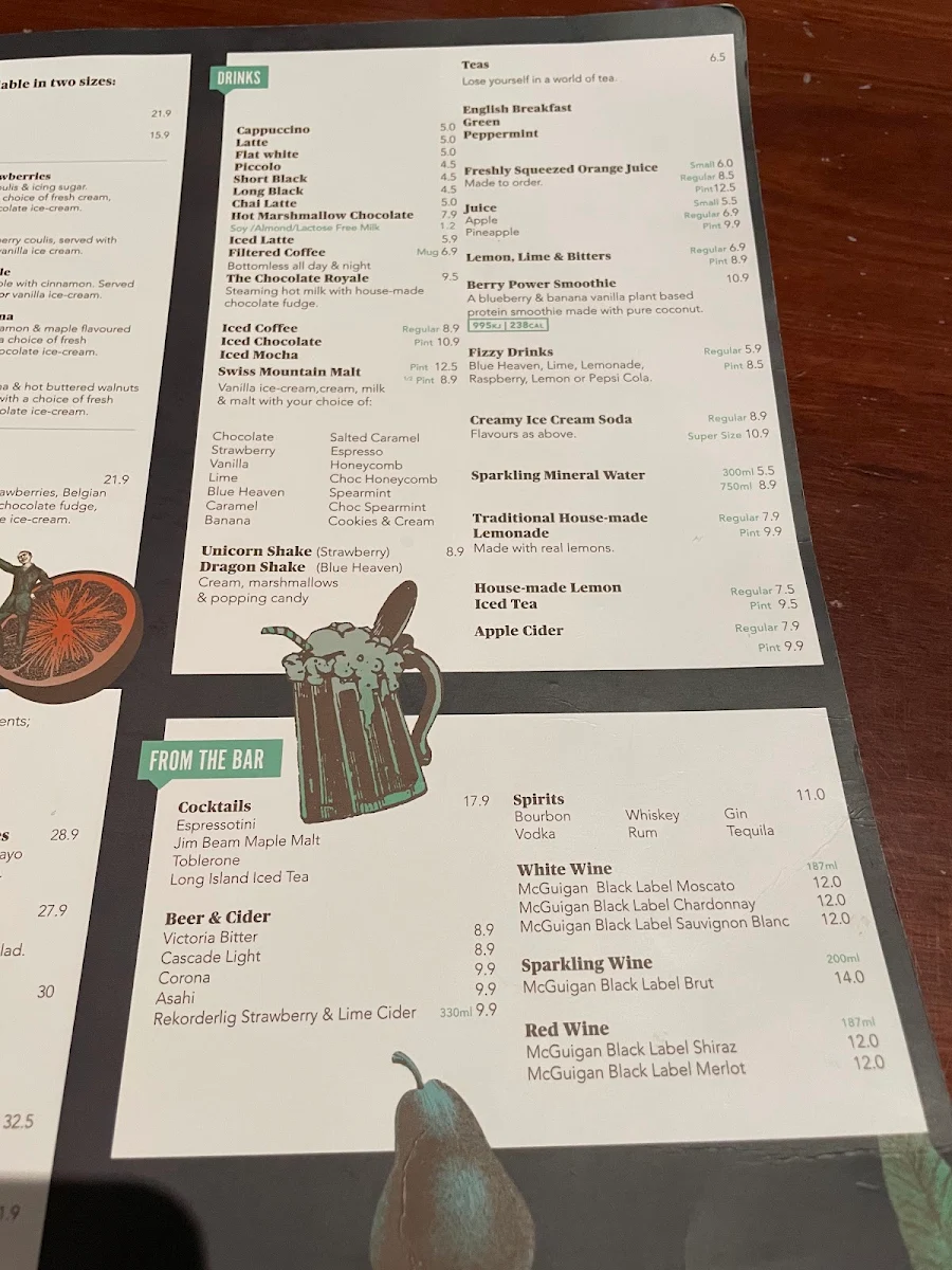 Menu, The Pancake Parlour