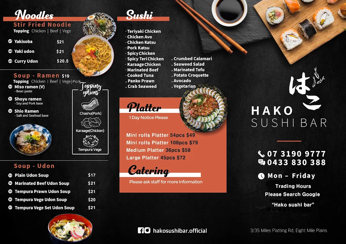 Menu, Hako Sushi Bar