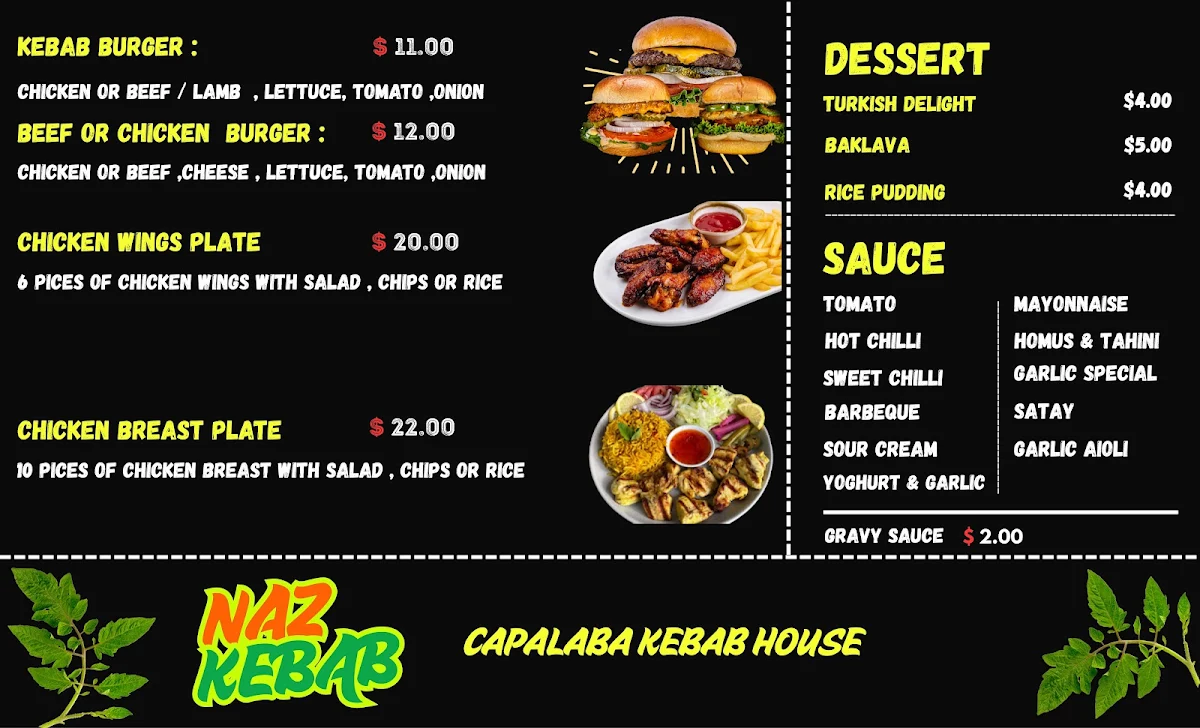 Menu, NAZ KEBAB ( Capalaba Kebab House )
