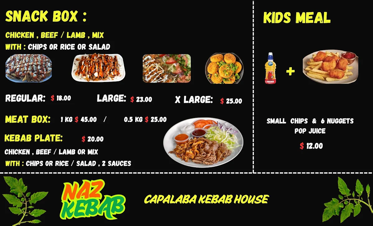 Menu, NAZ KEBAB ( Capalaba Kebab House )
