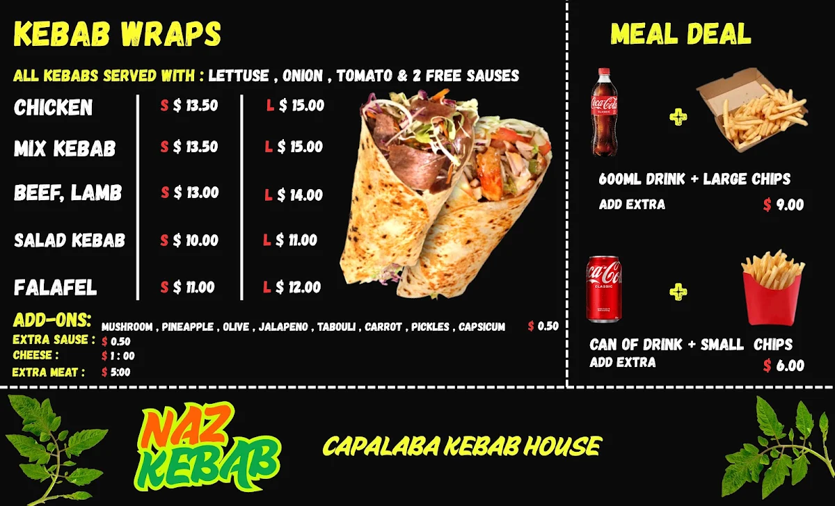 Menu, NAZ KEBAB ( Capalaba Kebab House )