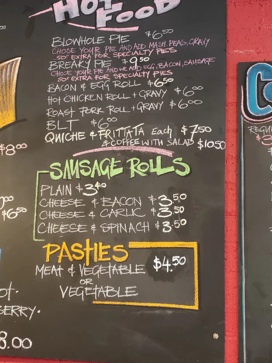 Menu, Kiama Pie Shop