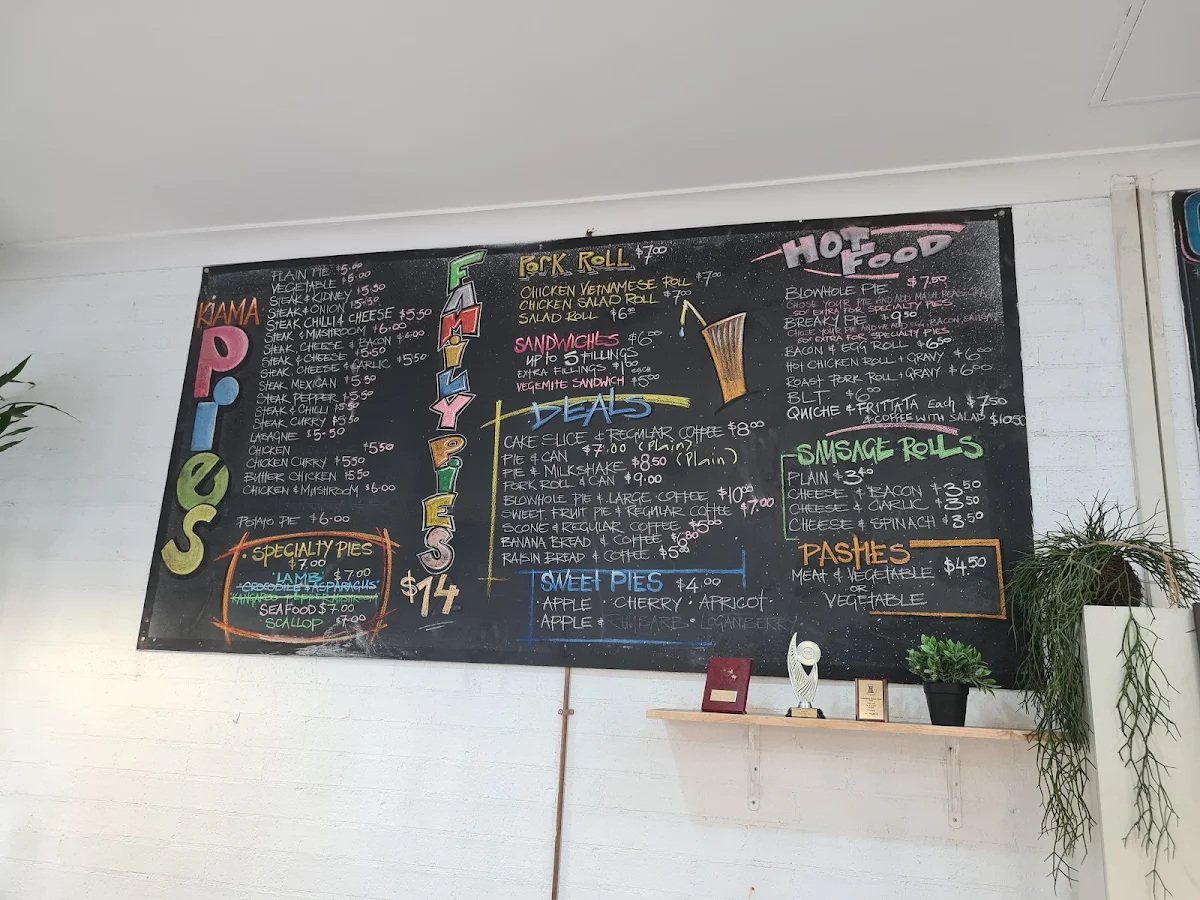 Menu, Kiama Pie Shop