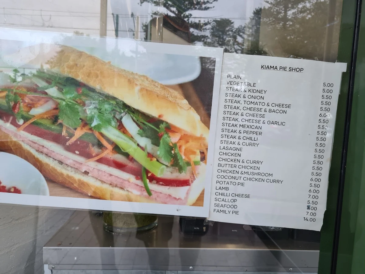 Menu, Kiama Pie Shop