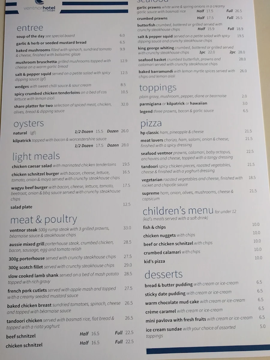 Menu, Ventnor Hotel