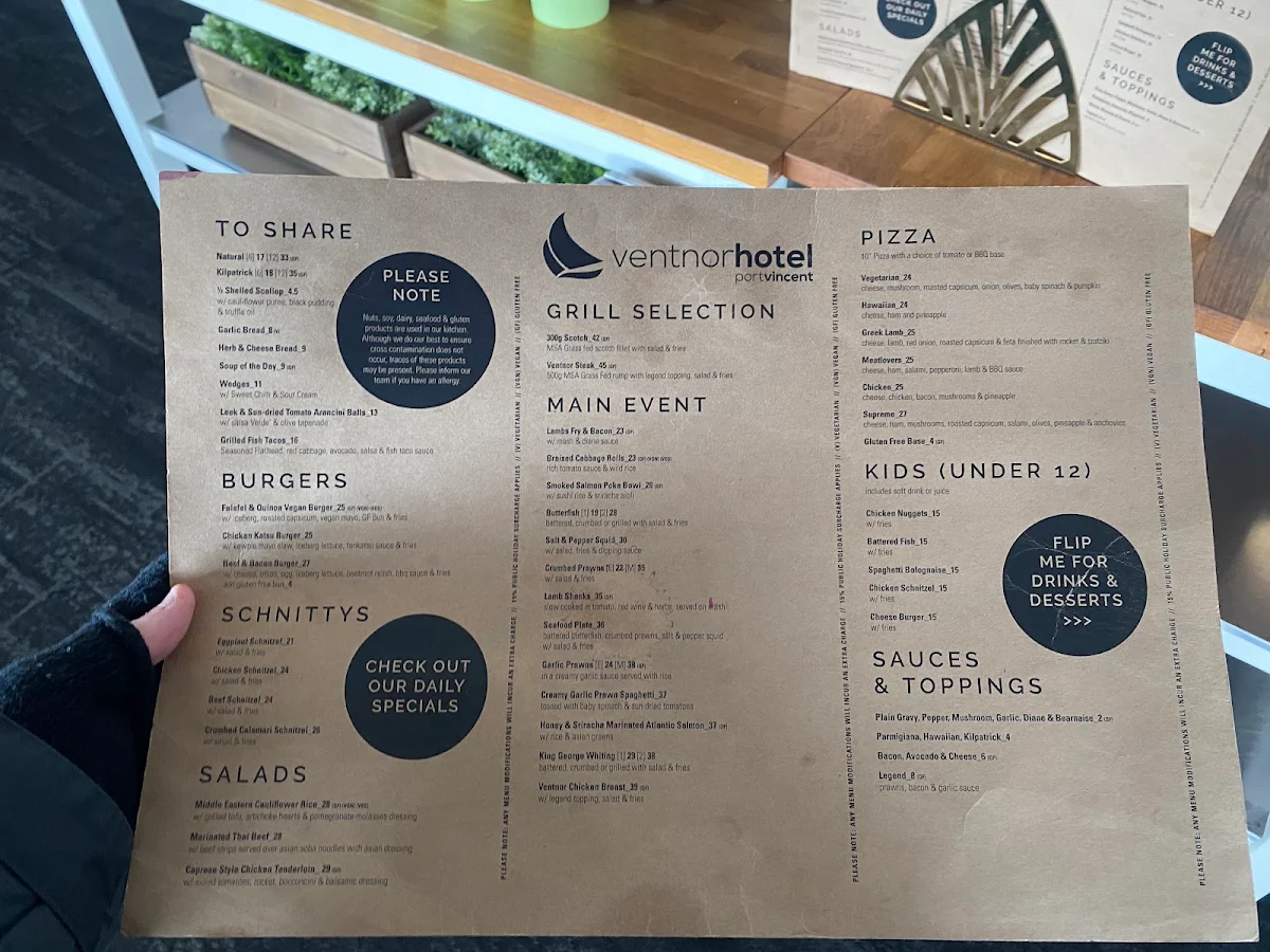 Menu, Ventnor Hotel