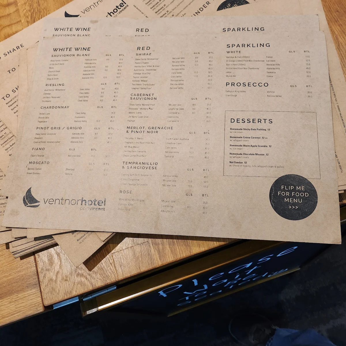 Menu, Ventnor Hotel