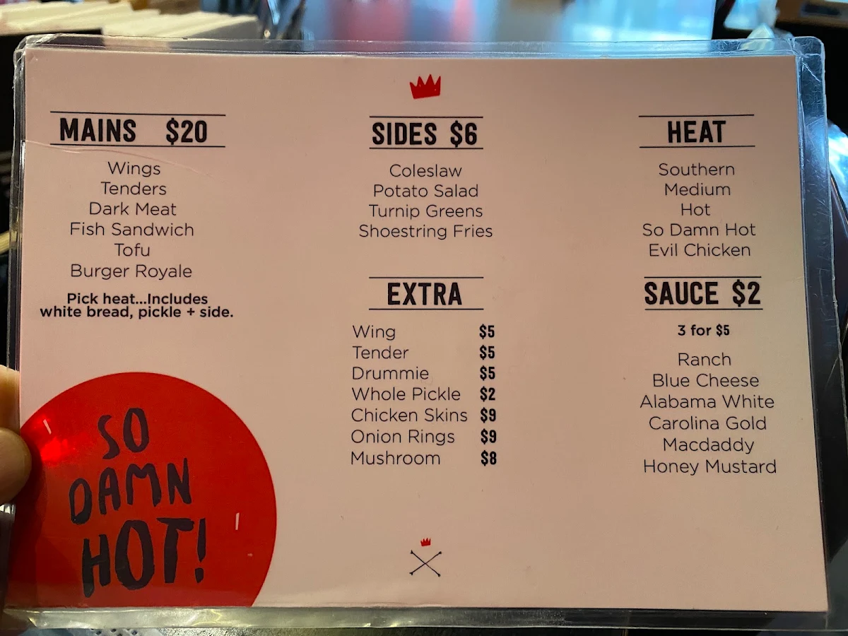 Menu, The Hot Chicken Project - Geelong