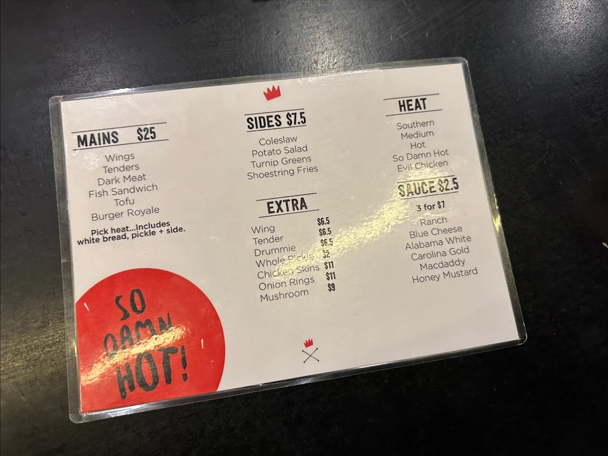 Menu, The Hot Chicken Project - Geelong