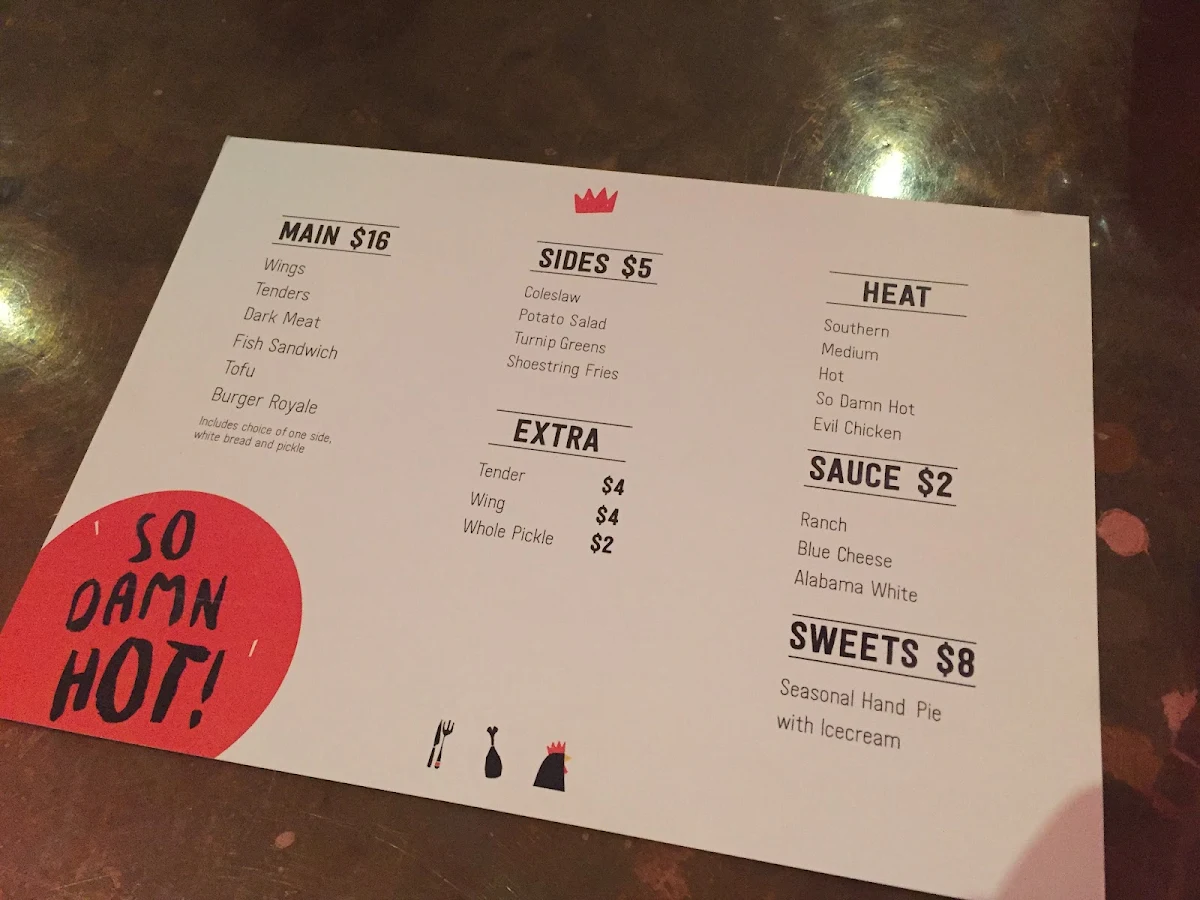 Menu, The Hot Chicken Project - Geelong