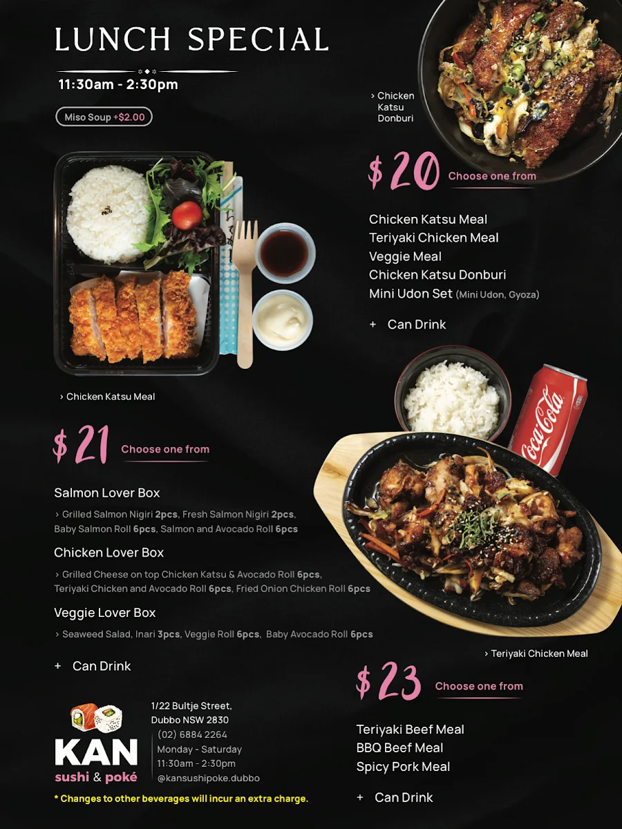 Menu, Kan Sushi & Poke Dubbo