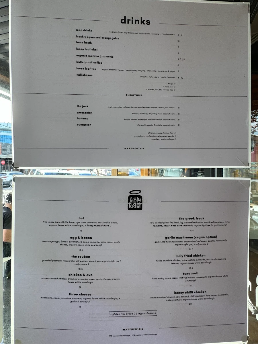 Menu, Holy Toast