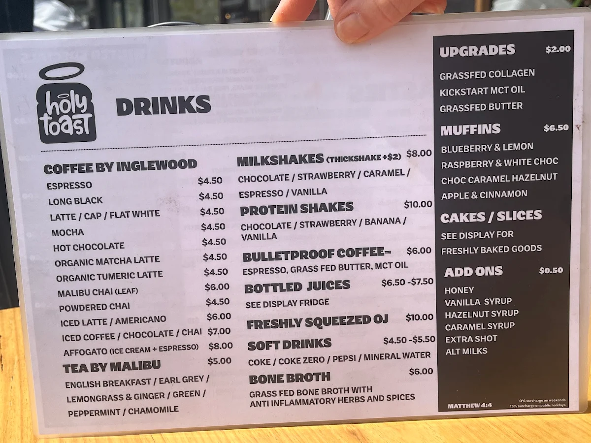 Menu, Holy Toast