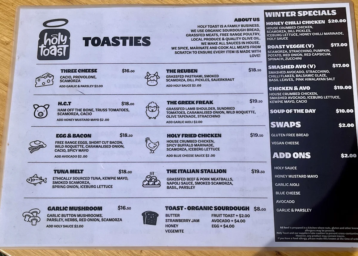 Menu, Holy Toast