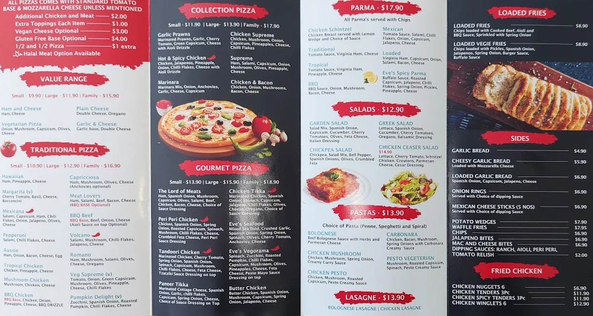 Menu, Eve's Pizzeria (HALAL)