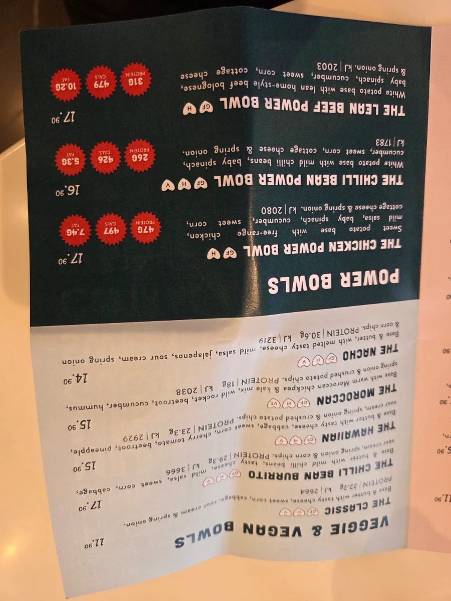 Menu, SpudBAR Emporium