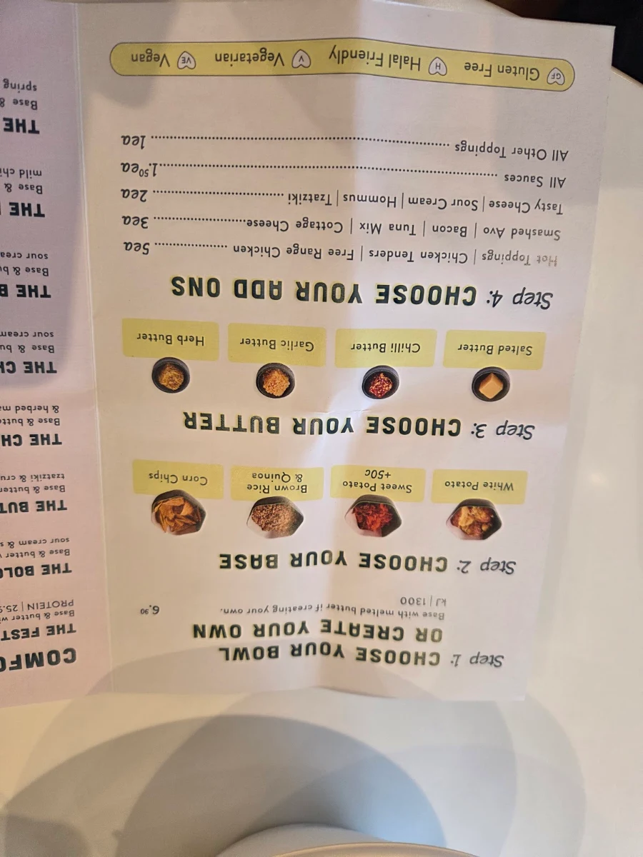 Menu, SpudBAR Emporium