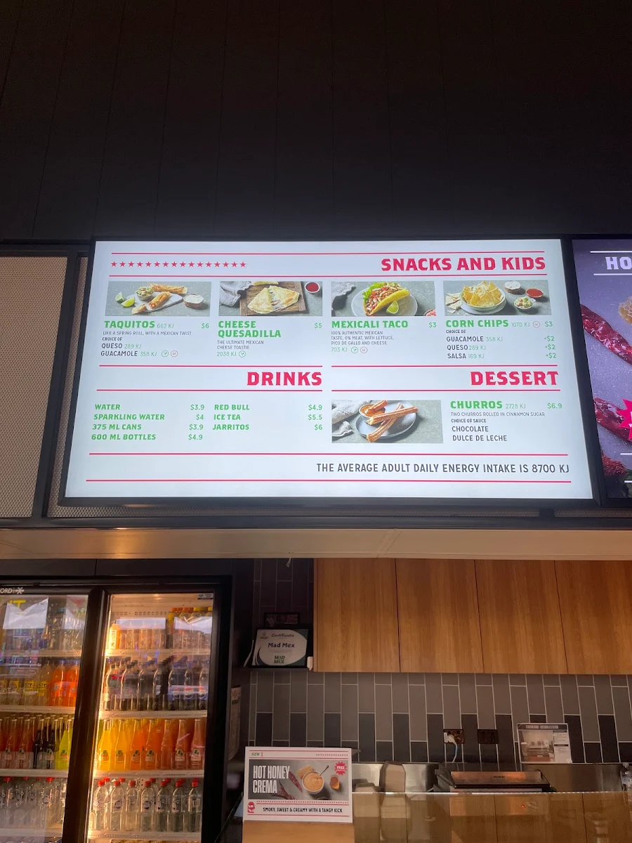Menu, Mad Mex Broadmeadows