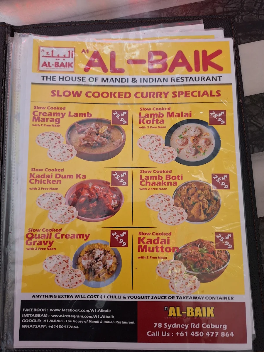 Menu, A1 ALBAIK THE HOUSE OF MANDI