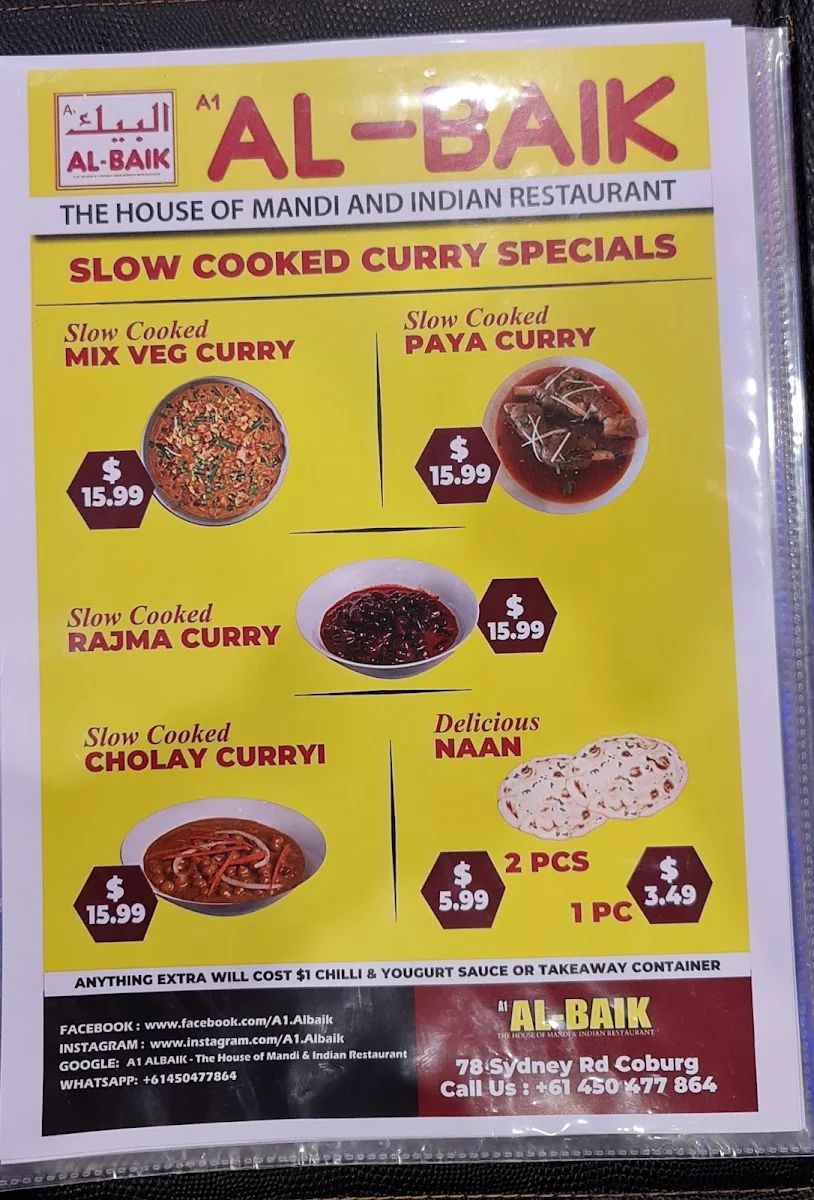 Menu, A1 ALBAIK THE HOUSE OF MANDI