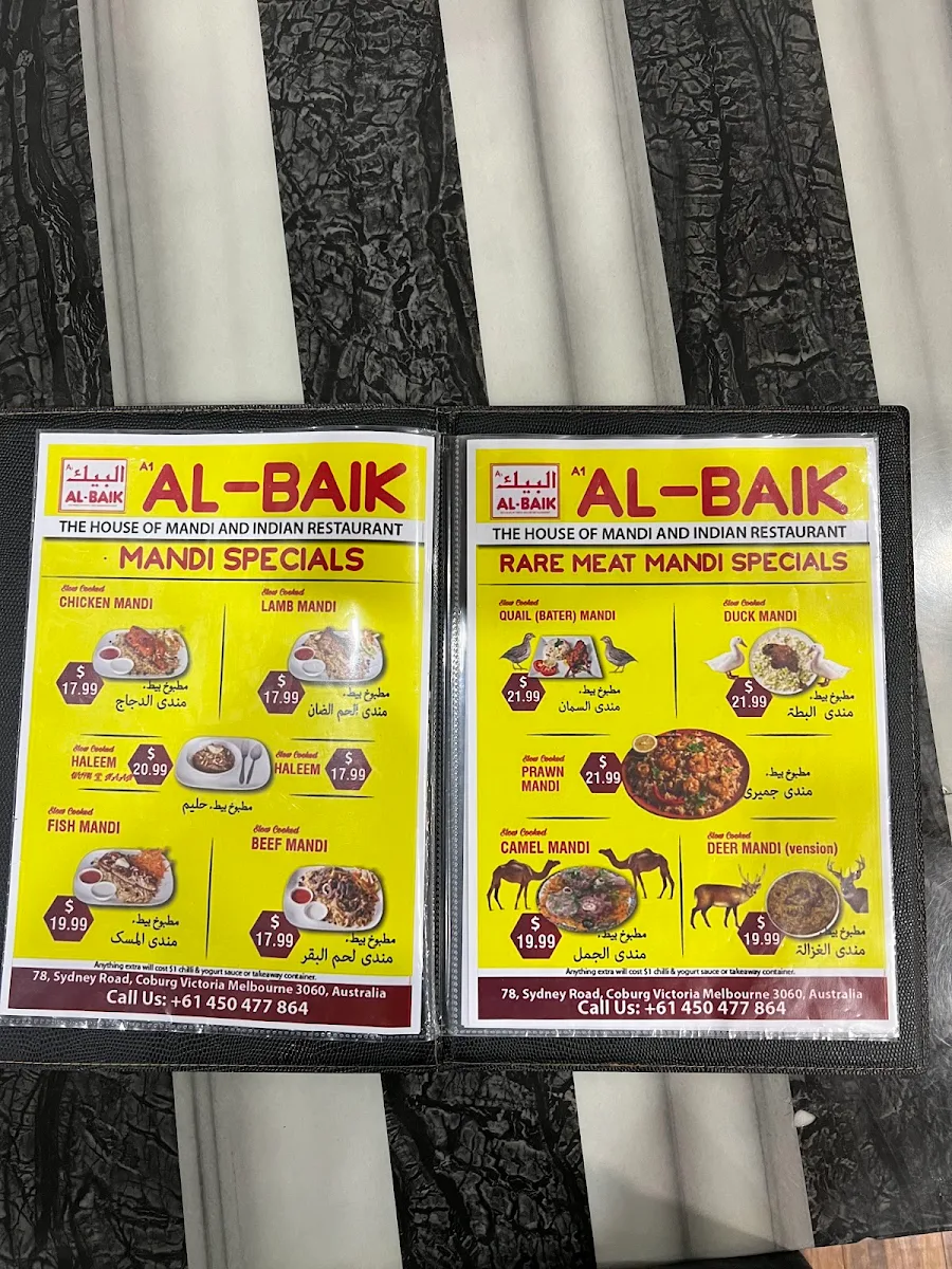 Menu, A1 ALBAIK THE HOUSE OF MANDI