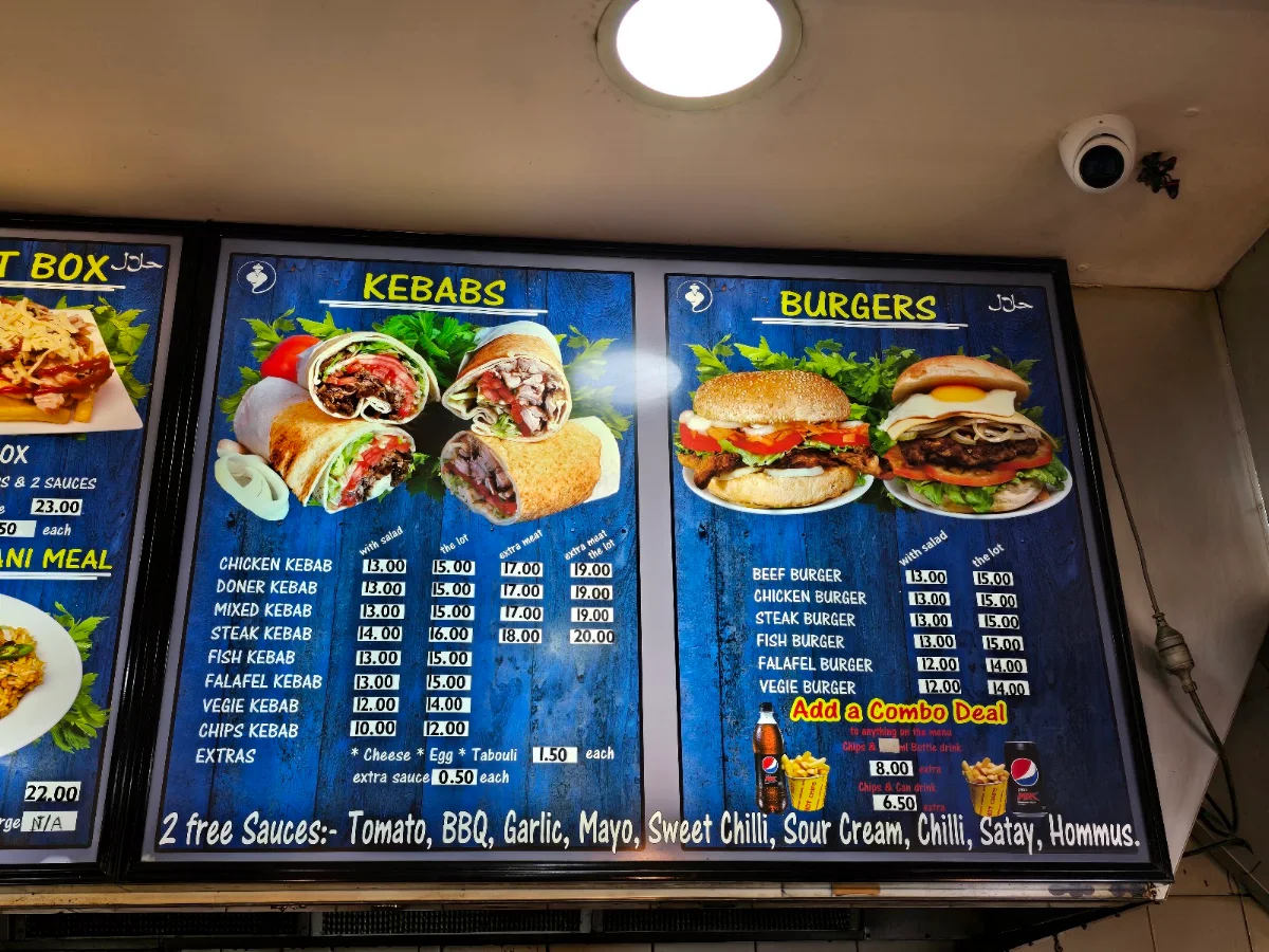 Menu, Aladdin's Pizza & Kebabs