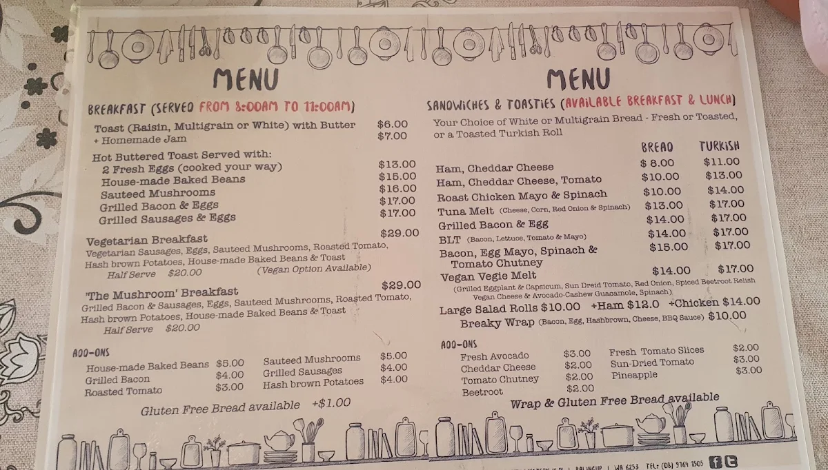Menu, The Mushroom At No.61 Cafe