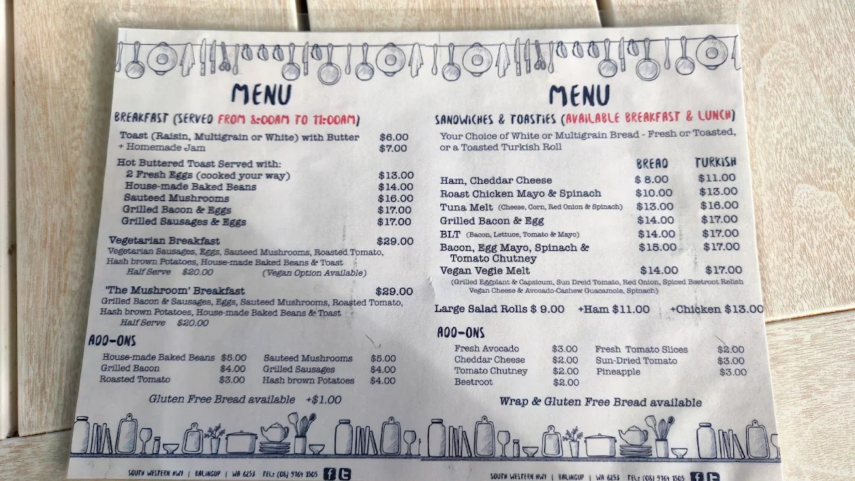 Menu, The Mushroom At No.61 Cafe