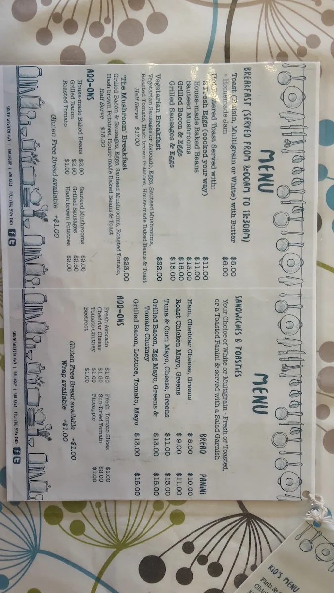 Menu, The Mushroom At No.61 Cafe