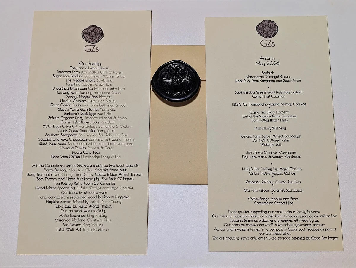 Menu, Greasy Zoes