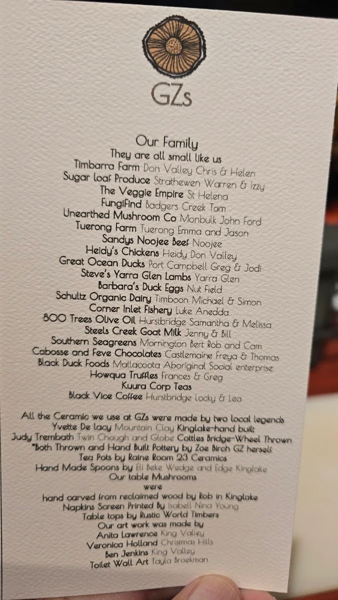 Menu, Greasy Zoes