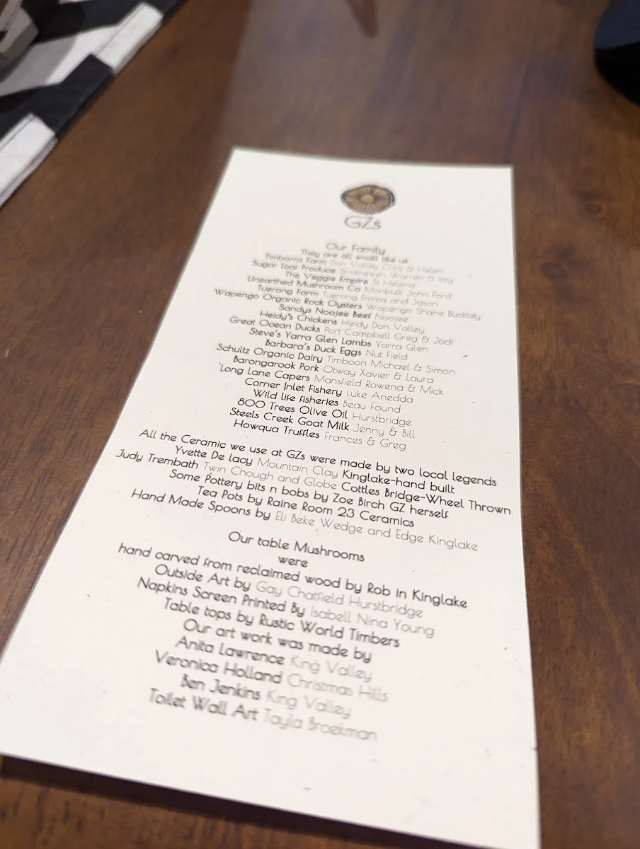 Menu, Greasy Zoes