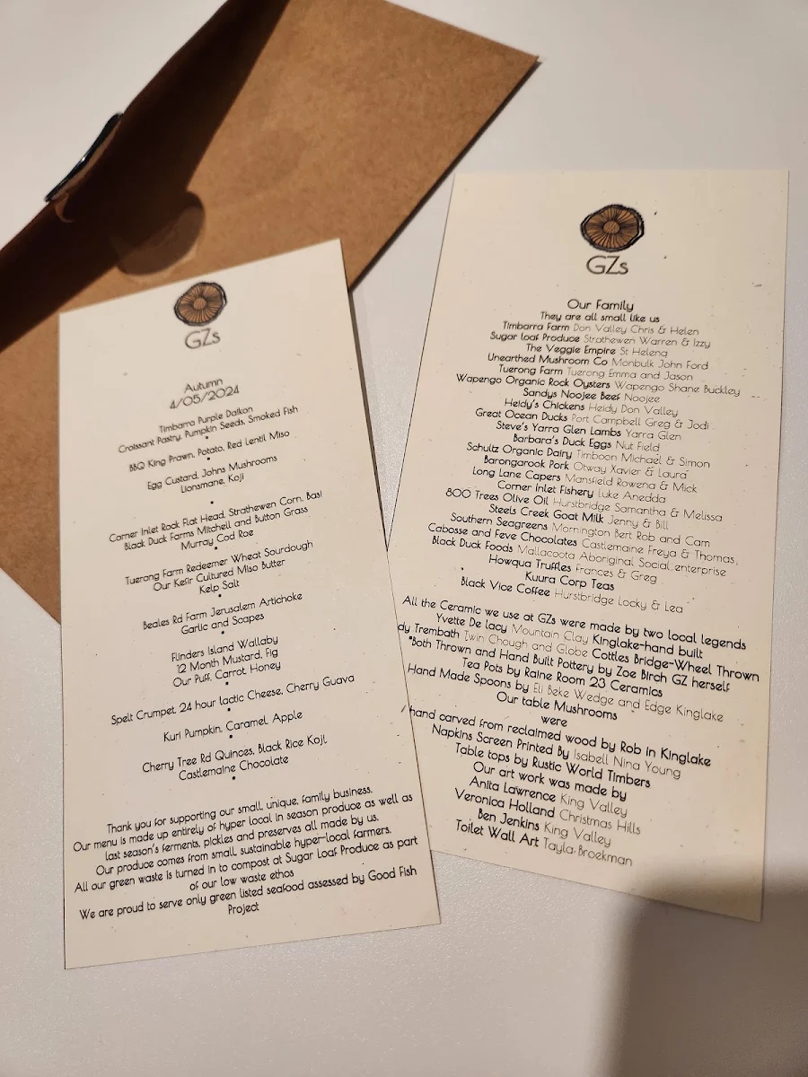Menu, Greasy Zoes