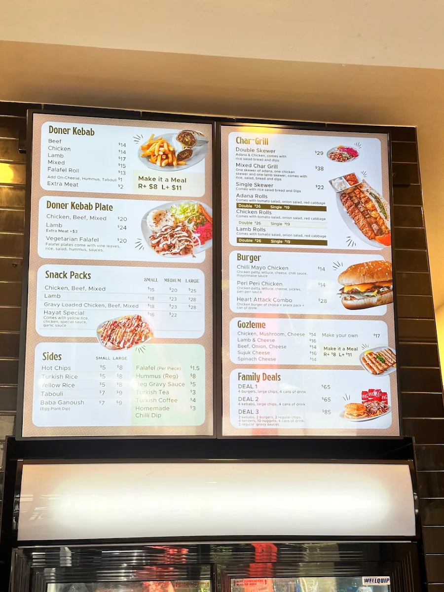 Menu, Hayat Turkish Cuisine