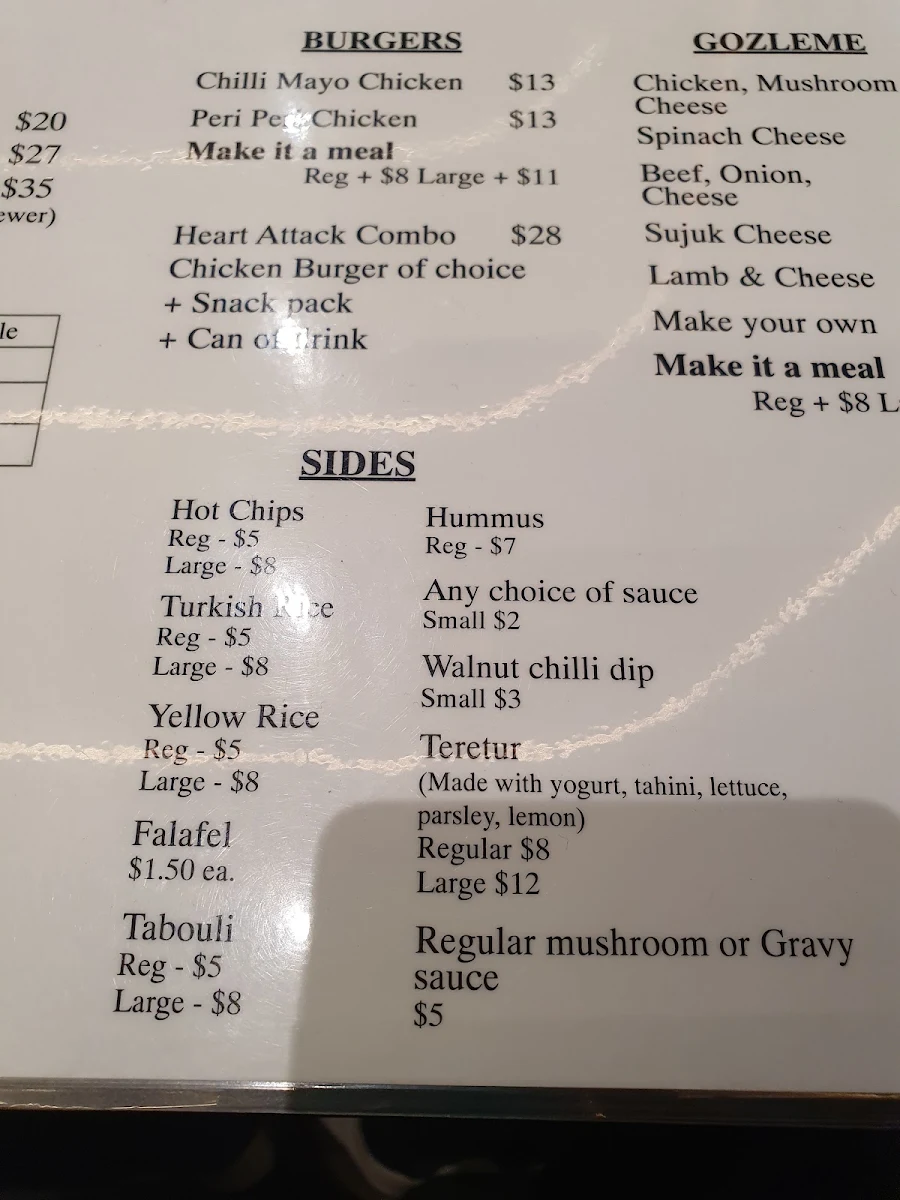 Menu, Hayat Turkish Cuisine