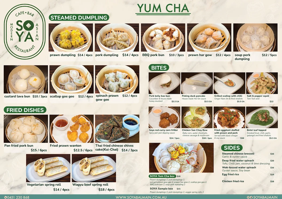 Menu, Soya Cafe Bar and Restaurant