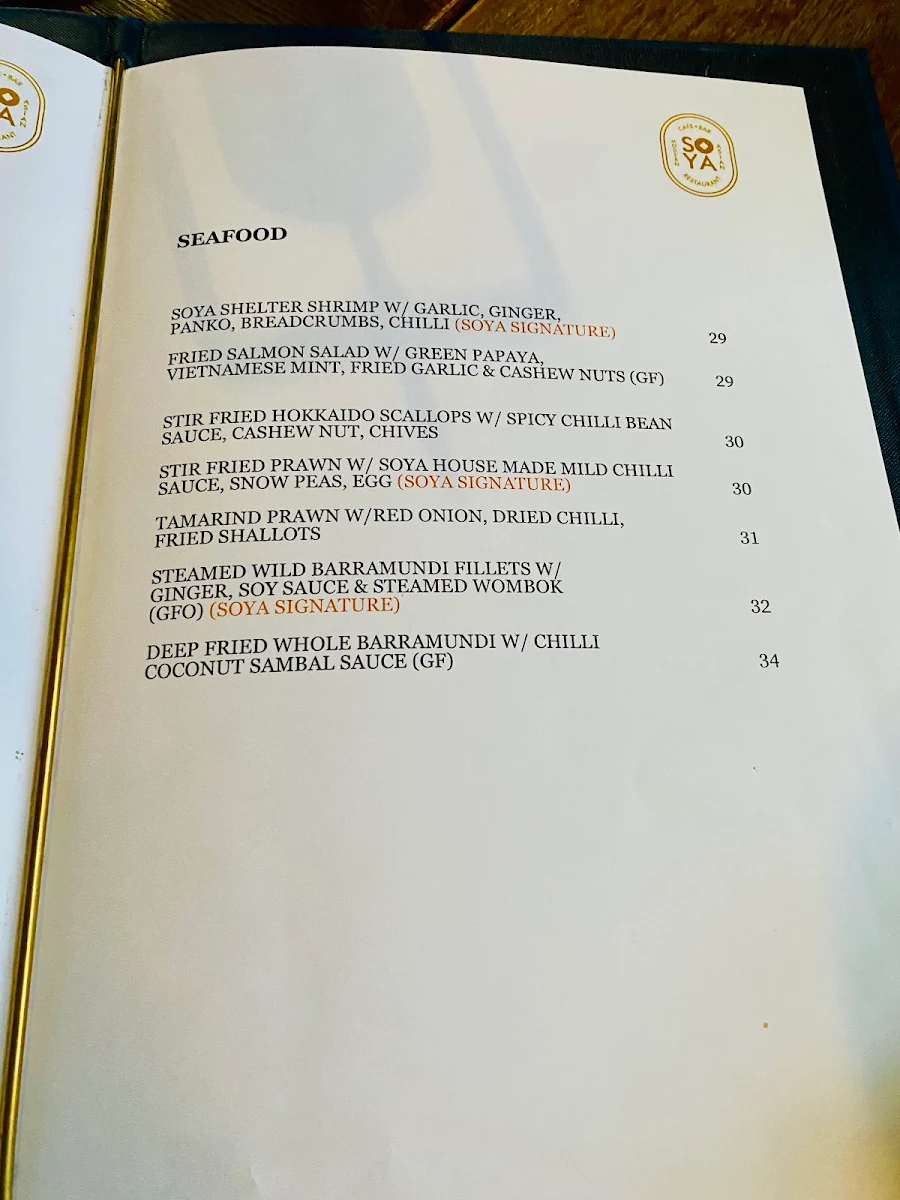 Menu, Soya Cafe Bar and Restaurant