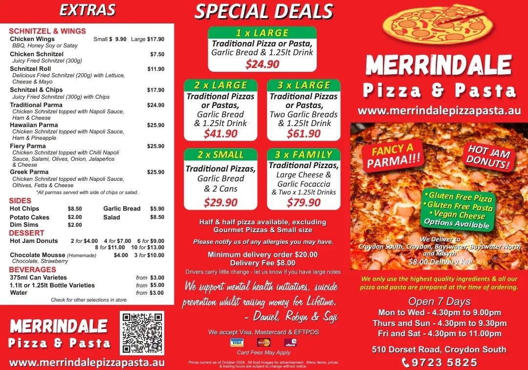 Menu, Merrindale Pizza & Pasta