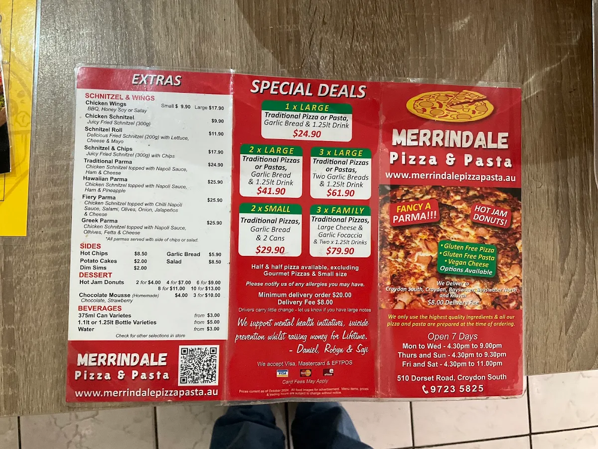 Menu, Merrindale Pizza & Pasta