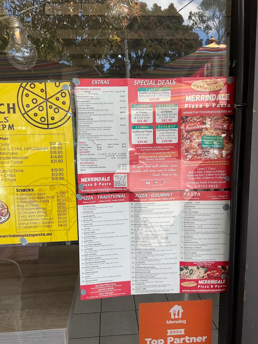 Menu, Merrindale Pizza & Pasta