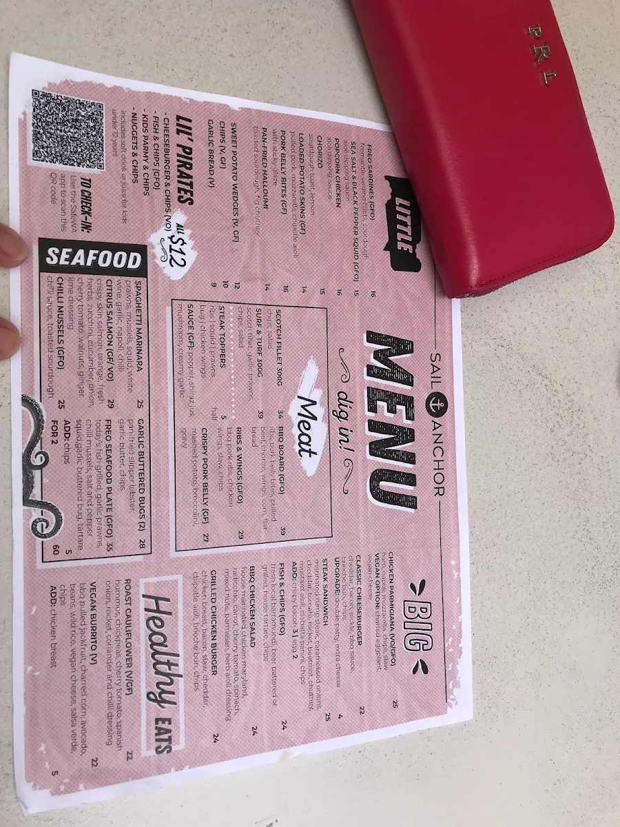 Menu, Sail and Anchor
