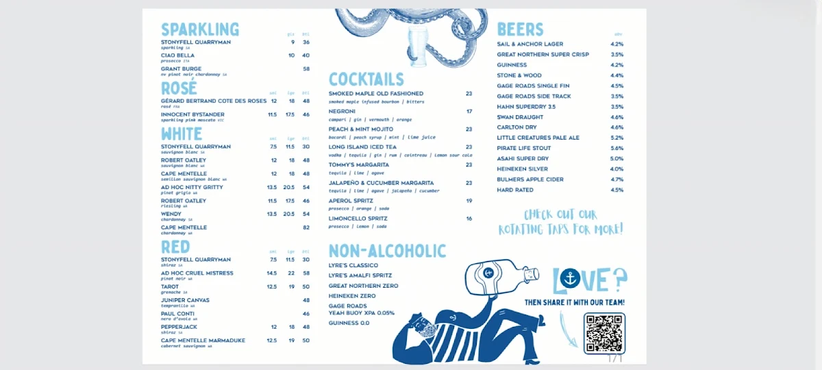Menu, Sail and Anchor