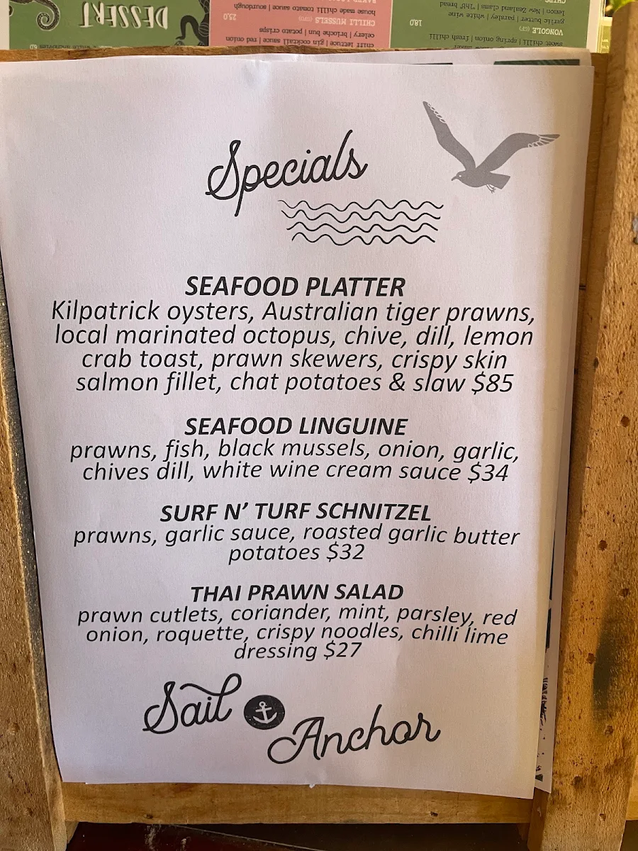 Menu, Sail and Anchor