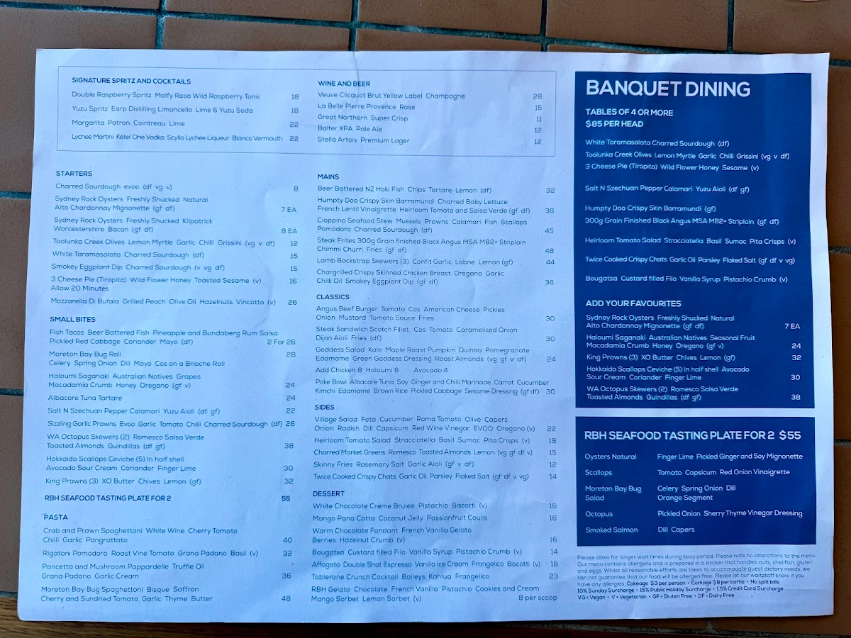 Menu, Ramsgate Beach House
