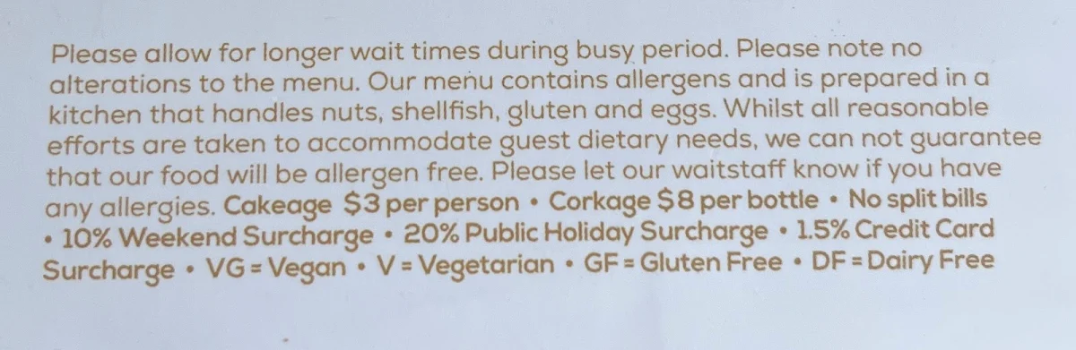 Menu, Ramsgate Beach House